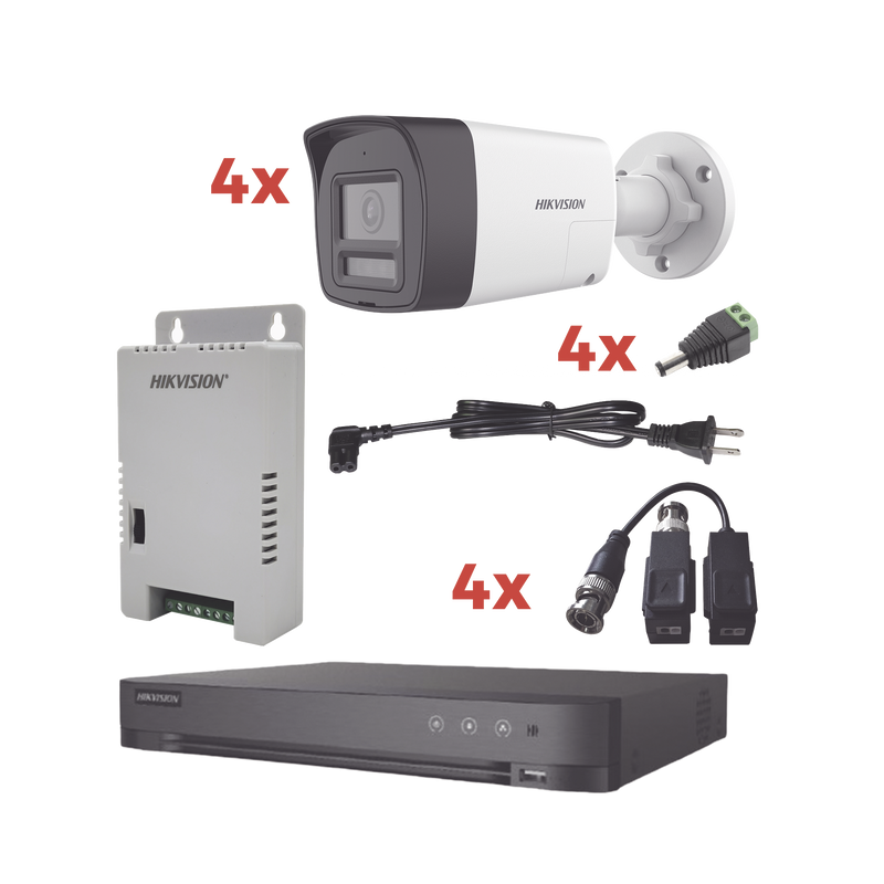 KH-1080P-4B-TWA Kit Audio Bidireccional TurboHD 1080p / DVR 4 Canales / 4 Cámaras Bala (Exterior) con Bocina y Microfóno Integrado / 1 Fuente de Poder / Accesorios