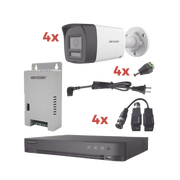 Kit Audio Bidireccional TurboHD 1080p / DVR 4 Canales / 4 Cámaras Bala (Exterior) con Bocina y Microfóno Integrado / 1 Fuente de Poder / Accesorios - Toer