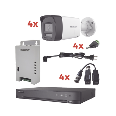 Kit Audio Bidireccional TurboHD 1080p / DVR 4 Canales / 4 Cámaras Bala (Exterior) con Bocina y Microfóno Integrado / 1 Fuente de Poder / Accesorios - Toer