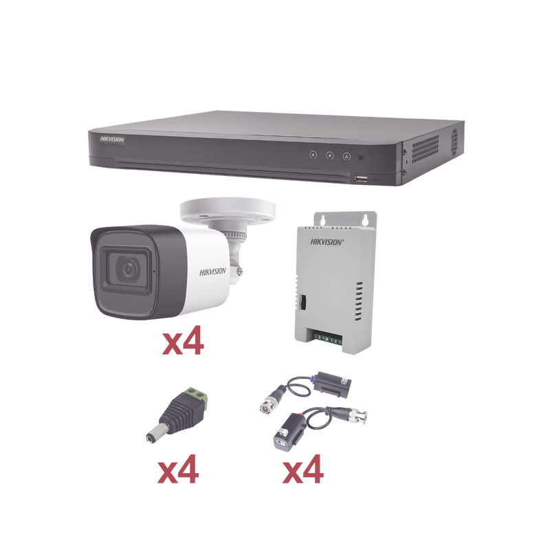 KH1080P4BW KIT TurboHD 1080p / DVR 4 Canales / 4 Cámaras Bala (exterior 2.8 mm) / Transceptores / Conectores / Fuente de Poder Profesional