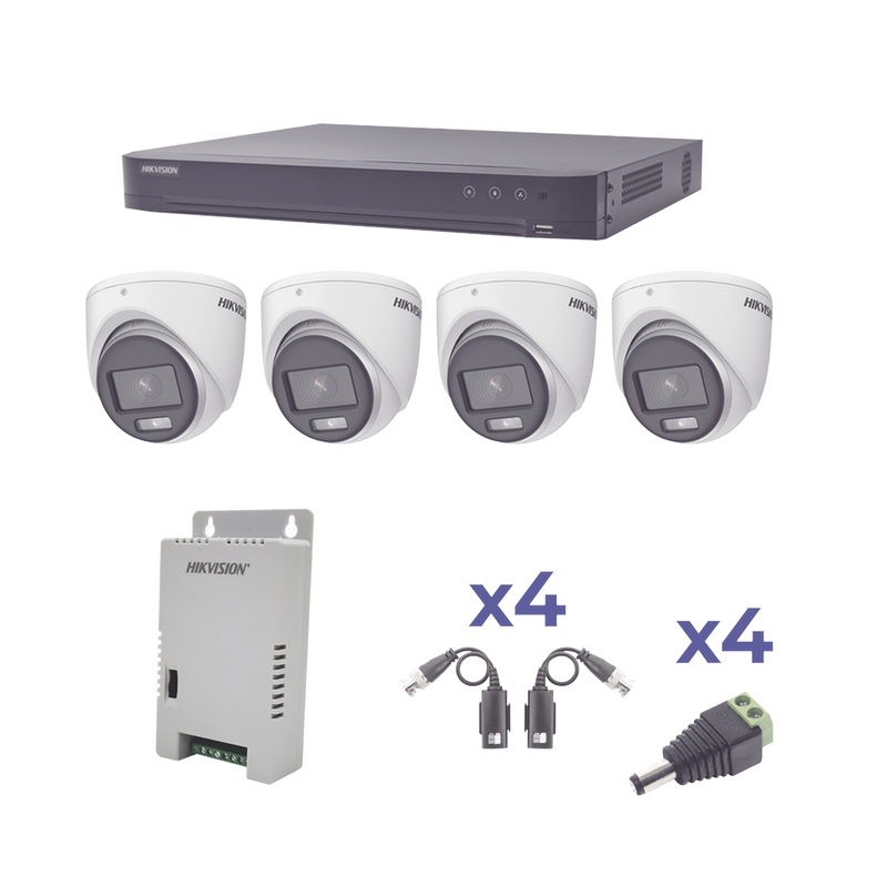 KH1080P4EC KIT COLORVU TURBOHD 1080p / DVR 4 Canales / 4 Cámaras eyeball (exterior) lente 2.8mm / Fuente de poder profesional / Transceptores de video y Accesorios de corriente