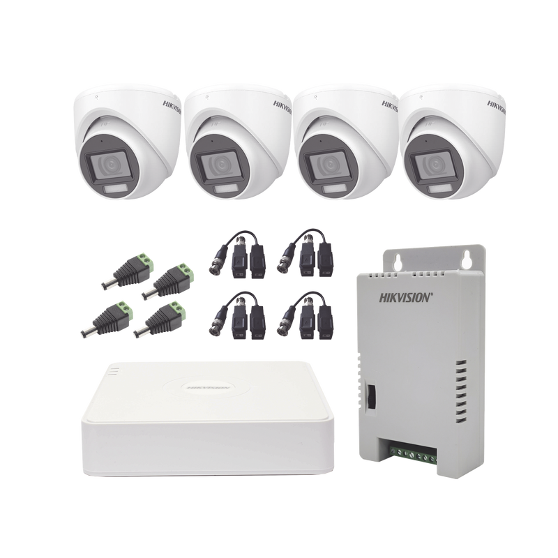 KH1080P4ESFH KIT TurboHD 1080p / DVR 4 Canales con audio por coaxitron / 4 Cámaras con Micrófono y  106° Visión/  luz blanca + IR visión nocturna  / Transceptores / Conectores / Fuente de Poder Profesional