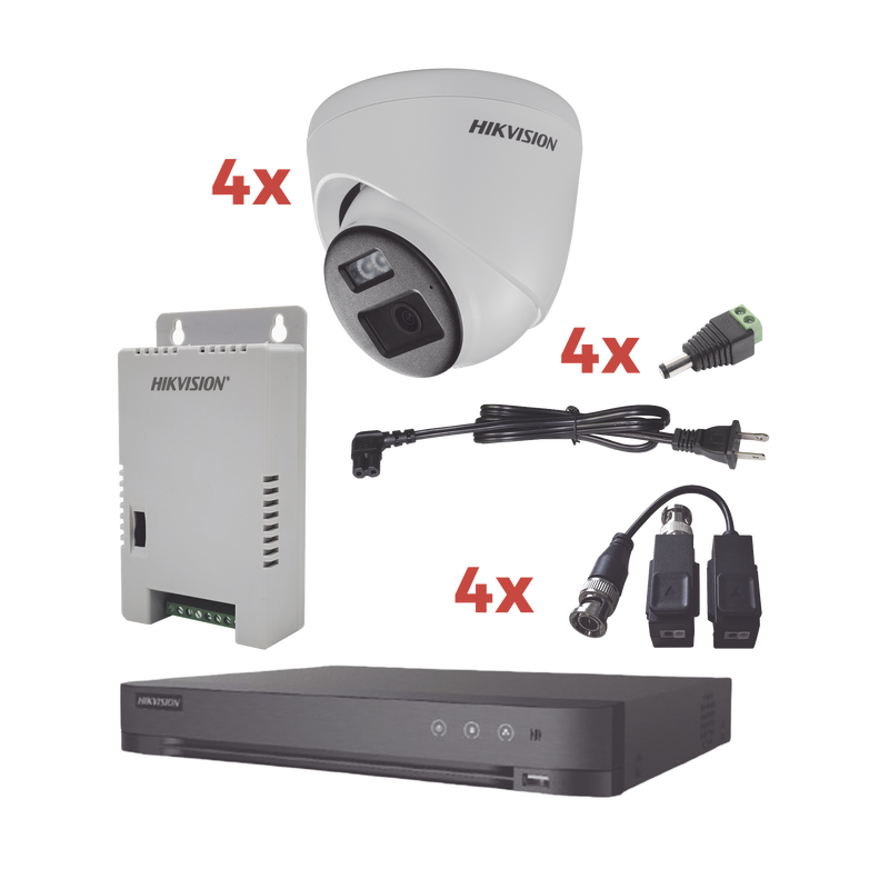 KH-1080P-4E-TWA Kit Audio Bidireccional TurboHD 1080p / DVR 4 Canales / 4 Cámaras Eyeball (Exterior) con Bocina y Microfóno Integrado / 1 Fuente de Poder / Accesorios