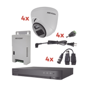 Kit Audio Bidireccional TurboHD 1080p / DVR 4 Canales / 4 Cámaras Eyeball (Exterior) con Bocina y Microfóno Integrado / 1 Fuente de Poder / Accesorios - Toer