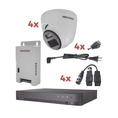 Kit Audio Bidireccional TurboHD 1080p / DVR 4 Canales / 4 Cámaras Eyeball (Exterior) con Bocina y Microfóno Integrado / 1 Fuente de Poder / Accesorios - Toer
