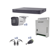 KIT TurboHD 1080p / DVR 8 Canales / 8 Cámaras Bala (exterior 2.8 mm) / Transceptores / Conectores / Fuente de Poder Profesional hasta 15 Vcc para Larga Distancia - Toer