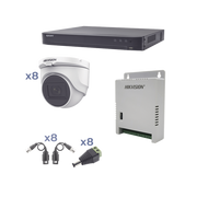 Kit TURBOHD 1080p / DVR 8 Canales / 8 Cámaras Turret (exterior 2.8 mm) / Conectores / Transceptores / Fuente de Poder Profesional hasta 15 Vcc para Larga Distancia - Toer
