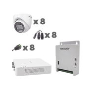 KIT TurboHD 1080p / DVR 8 Canales con audio por coaxitron / 8 Cámaras con Micrófono Integrado 101° Visión/  luz blanca + IR visión nocturna  / Transceptores / Conectores / Fuente de Poder Profesional - Toer