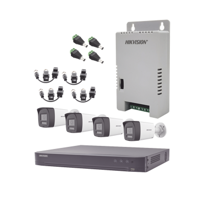 Kit Audio Bidireccional TurboHD 4K-3K / DVR 4 Canales 4K / 4 Cámaras Bala (Exterior) con Bocina y Microfóno Integrado 3K / 1 Fuentes de Poder / Accesorios - Toer