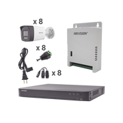 Kit Audio Bidireccional TurboHD 4K-3K / DVR 8 Canales 4K / 8 Cámaras Bala (Exterior) con Bocina y Microfóno Integrado 3K / 1 Fuentes de Poder / Accesorios - Toer
