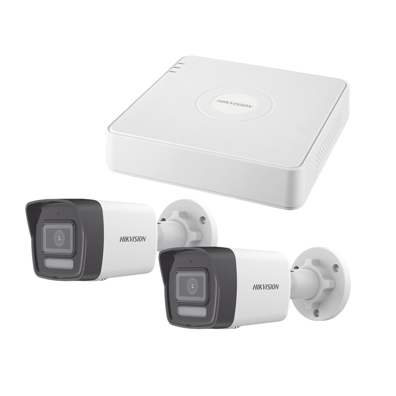 KIPCSTART Kit IP 1080p (2 Megapixel) / NVR de 4 Canales con 4 Puertos PoE / 2 Cámaras Bala IP con Microfono Integrado / ColorVu Lite y ACUSENSE Lite
