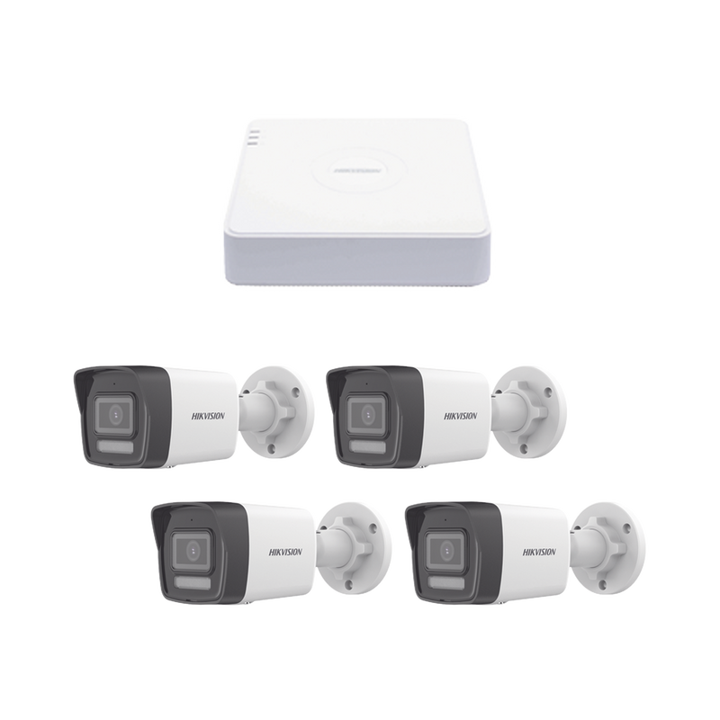 KIPCV2M/4B Kit IP 1080p (2 Megapixel) / NVR de 4 Canales con 4 Puertos PoE / 4 Cámaras IP Bala ColorVu Lite y ACUSENSE Lite / Micrófono Integrado