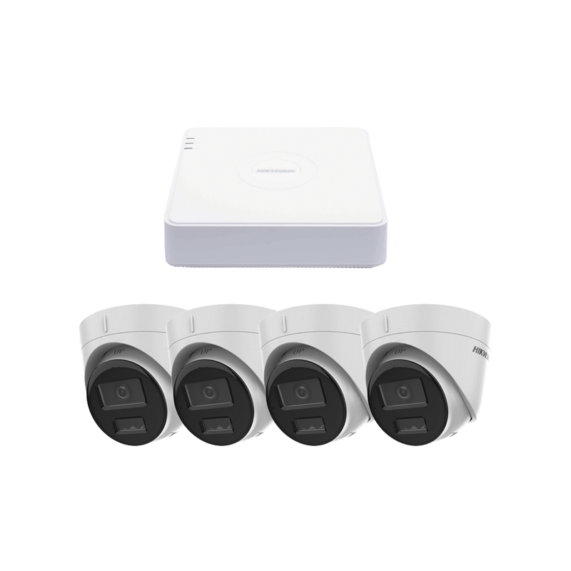 KIPCV2M/4T Kit IP 1080p (2 Megapixel) / NVR de 4 Canales con 4 Puertos PoE / 4 Cámaras IP Turret con Micrófono Integrado / ColorVu y ACUSENSE Lite