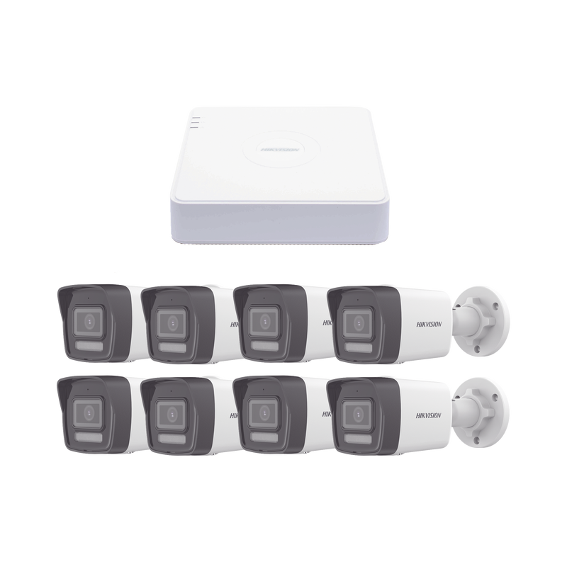 KIPCV2M/8B Kit IP 1080p (2 Megapixel) / NVR de 8 Canales con 8 Puertos PoE / 8 Cámaras IP Bala ColorVu Lite y ACUSENSE Lite / Micrófono Integrado