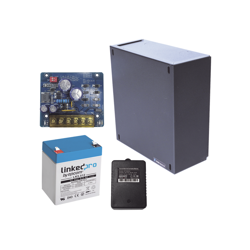 KIT16B2LK5 Kit con fuente PLB2 con salida de 12 Vcc a 1.5 Amper, incluye transformador y batería de 12 V a 5.5 Amper