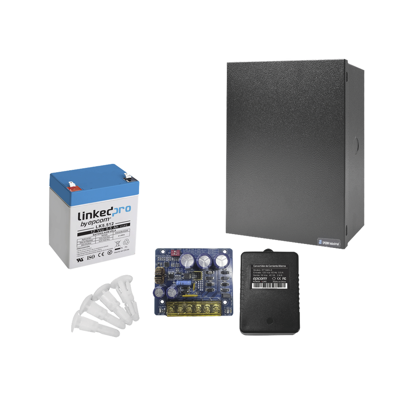 KIT16B3LK5 Kit con fuente PLB3 con salida de 12 Vcc a 4 Amper, incluye transformador y batería de 12 V a  5.5 Amper