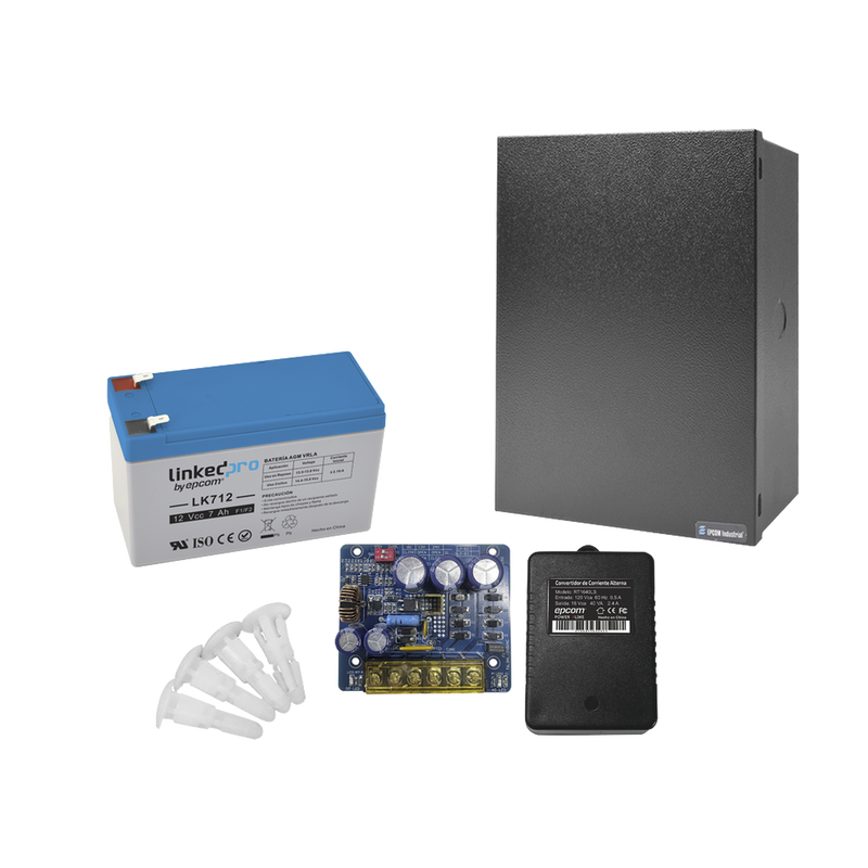 KIT16B3LK7 Kit con fuente PLB3 con salida de 12 Vcc a 4 Amper, incluye transformador y batería de 12 V a 7 Amper