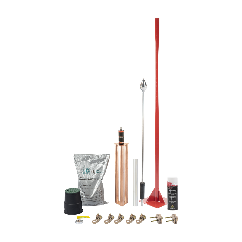 KIT-MASTER-01-V2 Kit Pararrayo con Punta en Aluminio con Accesorios para Protección de Diámetro de 160 m.