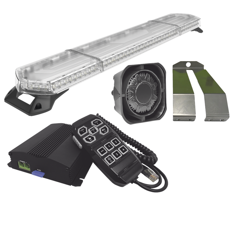 Kit de Sirena, Bocina y Torreta de 48, Con 96 LEDs, Ambar, Ideal para equipar unidades de seguridad privada, minería e industria