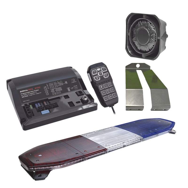 Kit de Sirena, Bocina y Torreta de 48, Con 216 LEDs, Dual Color, Frente: Rojo/Blanco, Azul/Blanco, Trasero: Rojo/Ámbar, Azul/Ámbar