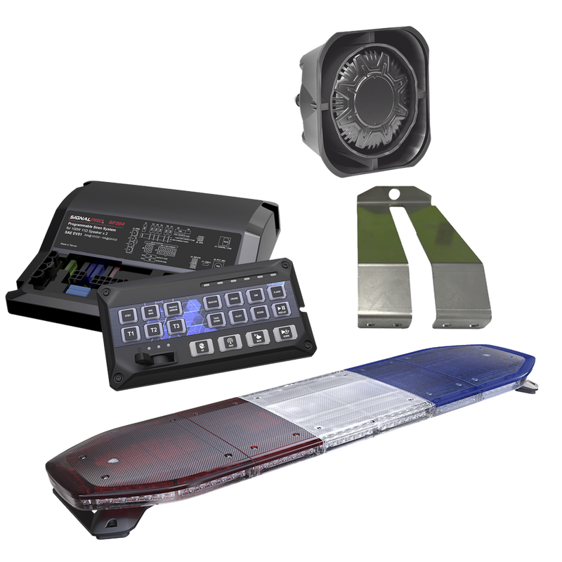 Kit de Sirena, Bocina y Torreta de 48, Con 216 LEDs, Dual Color, Frente: Rojo/Blanco, Azul/Blanco, Trasero: Rojo/Ámbar, Azul/Ámbar