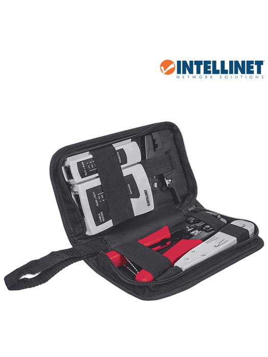 INTELLINET 780070 - Kit de herramientas para red de 4 piezas: probador de cable UTP, ponchadora, pinza crimpeadora y pelador de cable