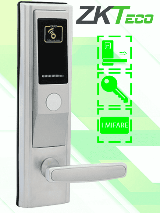 ZKTECO LH3600R - Cerradura Derecha para Hotel con Tecnología Mifare 13.56 MHz, Compatible con Puertas de 35 a 55 mm de Grosor, Estándar Americano, con 5 Pestillos de Seguridad
