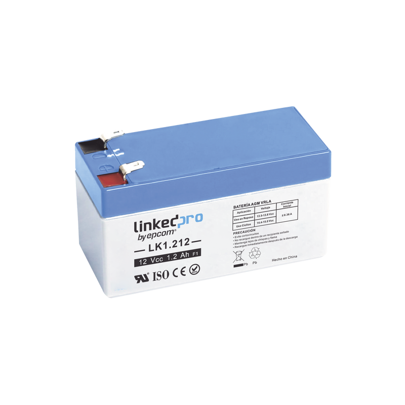 LK1.212 Batería 12 V / 1.2 Ah / UL / 5 Años vida útil promedio / Para uso en equipo electrónico /Alarmas de Intrusión / Incendio/ Control de acceso / Video Vigilancia / Terminales F1  ( Incluye adaptador F2 )