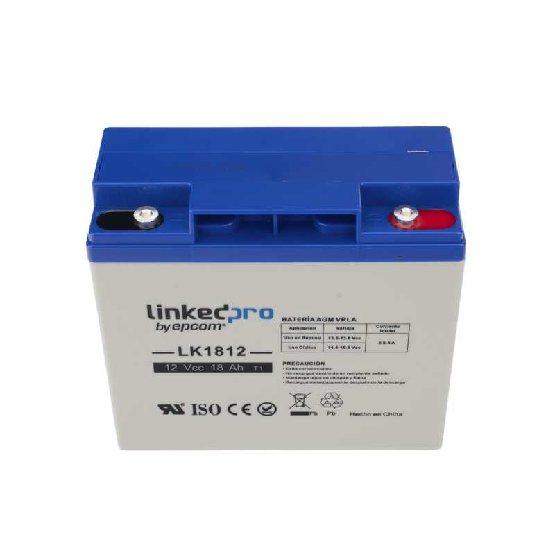 LK1812 Batería 12 V / 18 Ah / UL / Tecnología AGM / Vida útil promedio de 5 años / Para uso en equipo electrónico, Alarmas de Intrusión / Incendio/ Control de acceso / Video Vigilancia / Terminales T1