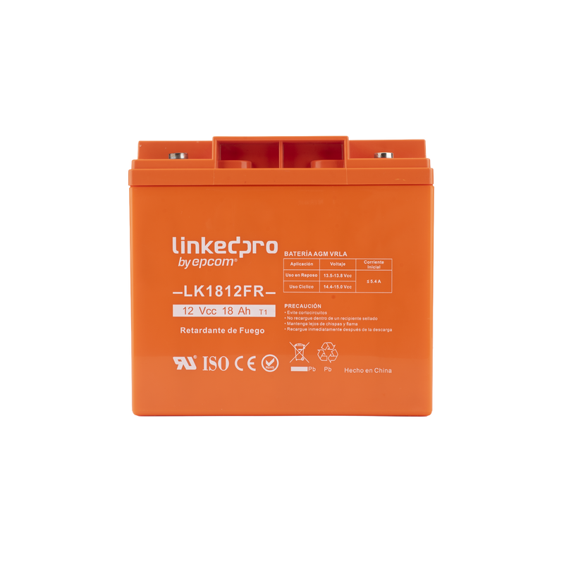LK1812FR Batería 12 V / 18 Ah / UL / Tecnología AGM / Vida útil promedio de 5 años / Retardante a la Flama / Para uso en equipo electrónico, Alarmas de Intrusión / Incendio/ Control de acceso / Video Vigilancia / TermInale