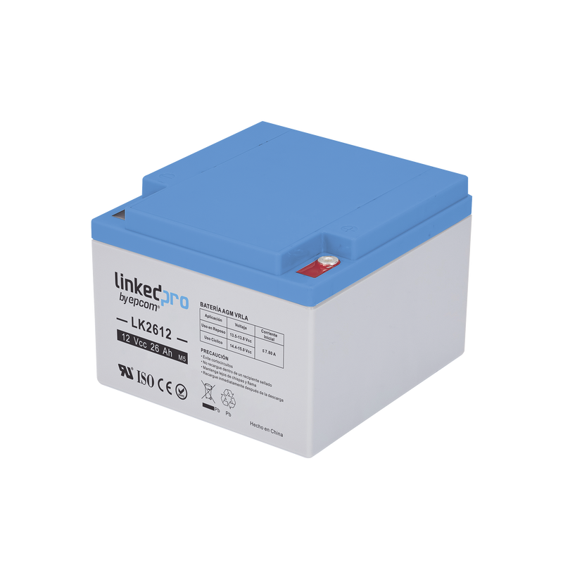 LK2612 Batería 12 V / 26 Ah / UL / Tecnología AGM / Vida útil promedio de 5 años /Para uso en equipo electrónico, Alarmas de Intrusión / Incendio/ Control de acceso / Video Vigilancia / Terminales M5