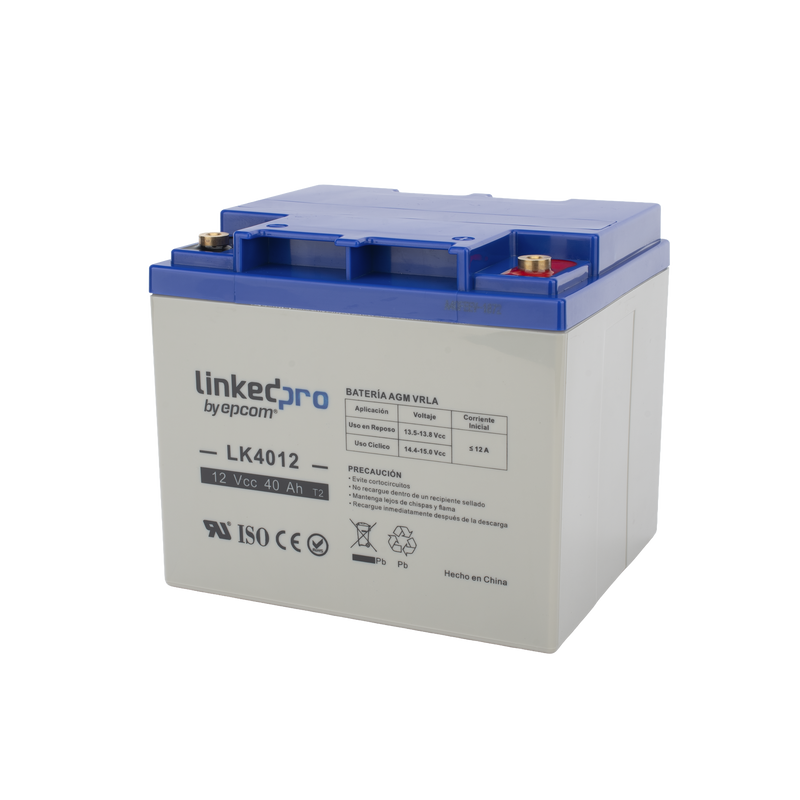 LK4012 Batería 12 V / 40 Ah / UL / Tecnología AGM / Para uso en equipo electrónico, Alarmas de Intrusión / Incendio/ Control de acceso / Video Vigilancia / Terminales T2