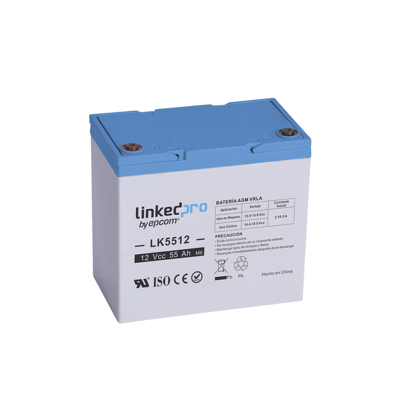 LK5512 Batería 12 V / 55 Ah / UL / Tecnología AGM / Vida útil promedio de 5 años / Para uso en equipo electrónico, Alarmas de Intrusión / Incendio/ Control de acceso / Video Vigilancia / T2