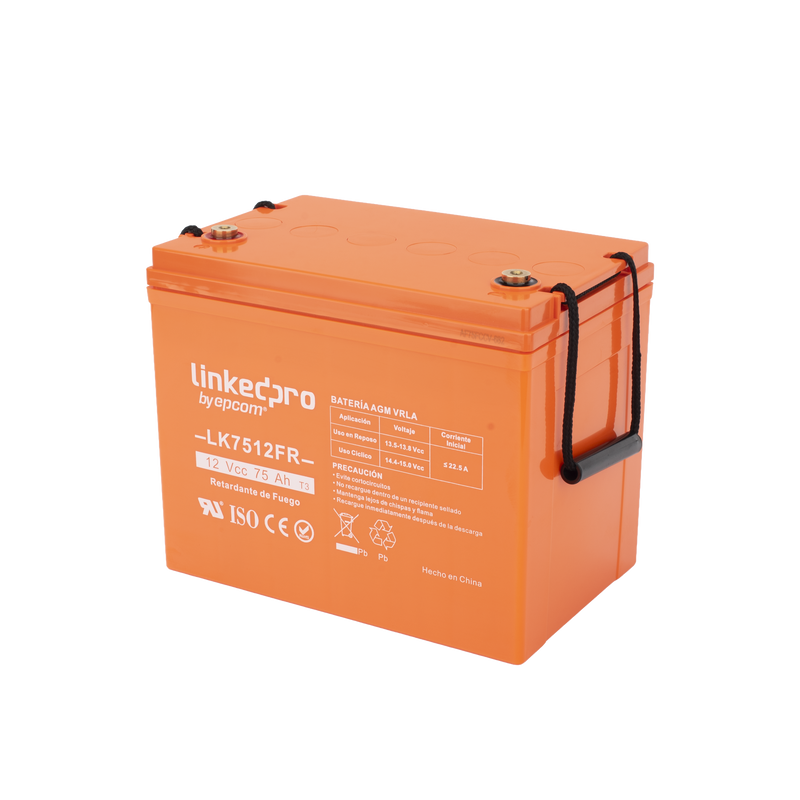 LK7512FR Batería 12 V / 75 Ah / UL / Tecnología AGM-VRLA / Vida útil promedio de 5 años / Retardo a la flama / Para uso en equipo electrónico, Alarmas de Intrusión / Incendio/ Control de acceso / Video Vigilancia / Termina