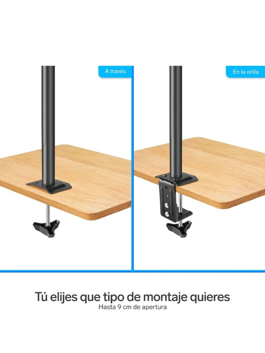 TCE LMG15NB - Soporte de Escritorio para 2 Monitores de 14 a 32" , Carga Máxima 9Kg por brazo , VESA 75x75mm / 100x100mm , Ajuste Inclinación y Rotación