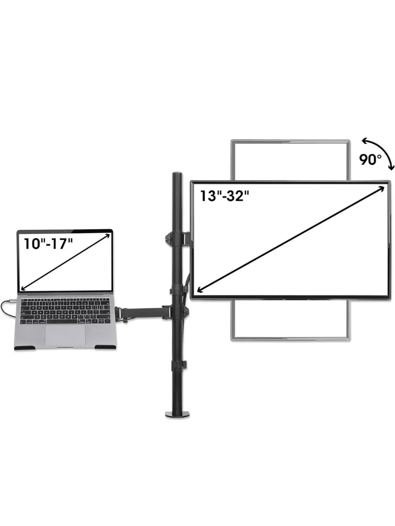 TCE LMG25NB - Soporte de Escritorio Combinado para Monitor de 13" a 32" y Laptop de 10 a 17" , Carga Máxima Monitor 8Kg ,  Ajuste de Inclinación y Rotación