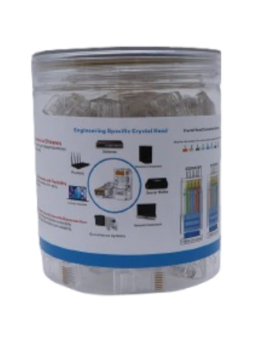 TCE LN-NET-RJCAT5E-30u - Bote con 100 Plugs RJ45 Cat5e, Sin Blindaje, Chapado en Oro 30 Micras, Conector Modular para Redes Ethernet y Cableado Estructurado