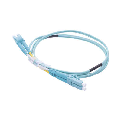 Jumper de Fibra Óptica Multimodo OM3 50/125 LC-LC OFNR (Riser), 2.0 mm, Dúplex, Aqua, 1 metro - Toer