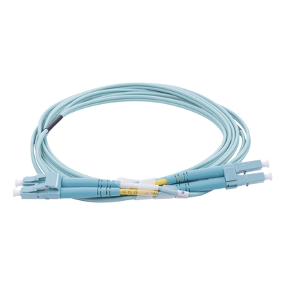 Jumper de Fibra Óptica Multimodo OM4 50/125 LC-LC OFNR (Riser), 2.0 mm, Dúplex, Aqua, 2 metros - Toer