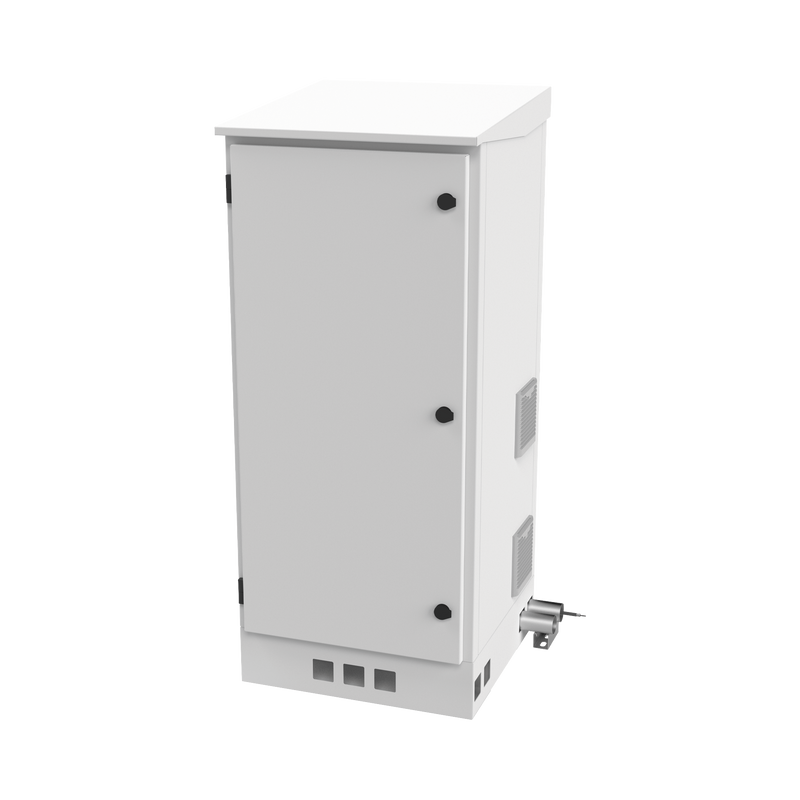 Gabinete de Piso para Exterior con Ventiladores y Termostato con Rack de 19 de 16 U + Espacio para Baterías, Se envía el Gabinete Armado.