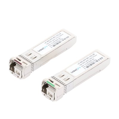 Transceptores Ópticos Industriales Bidireccionales SFP+ (Mini-Gbic) / Monomodo 1270 & 1330 nm / 10 Gbps / 10GBASE / Conector LC/UPC Simplex / DDM / Hasta 3 km / 2 Piezas - Toer