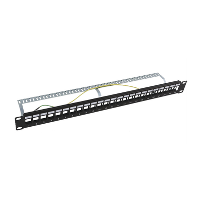 Patch panel modular Blindado (STP) de 24 puertos, con barra para organizar cable - Toer