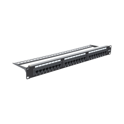 Panel de parcheo de impacto (110) UTP de 24 puertos Cat6A, 19in, con barra para Organizar cables y espacio para Etiqueta - Toer