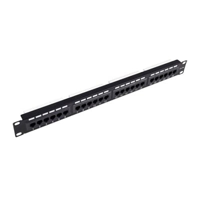 LP-PP-605A Panel de parcheo de impacto (110) UTP de 24 puertos Cat6A, 19in, con barra para Organizar cables y espacio para Etiqueta