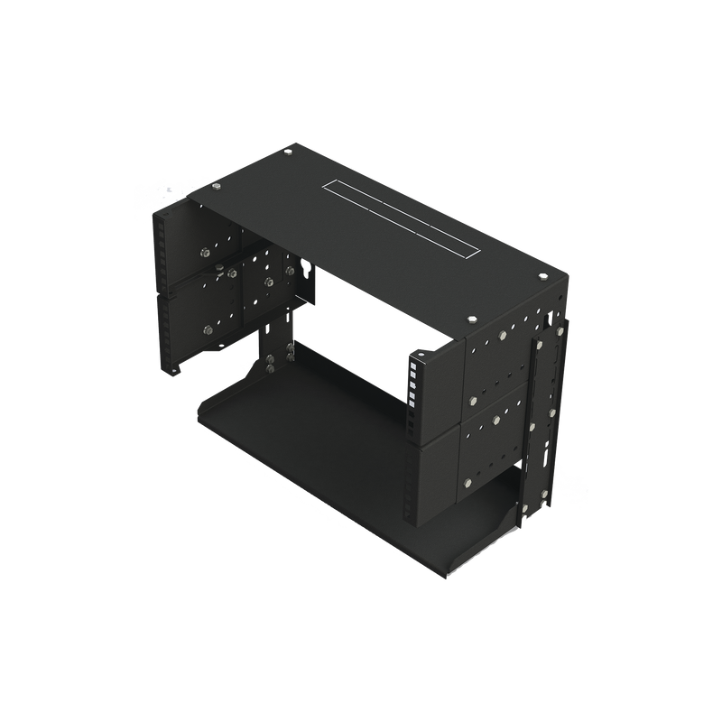 Rack Abierto de montaje en Pared, de 19in, 5 Unidades de rack, Profundidad Ajustable (8 a 12) con Charola de Uso Múltiple.