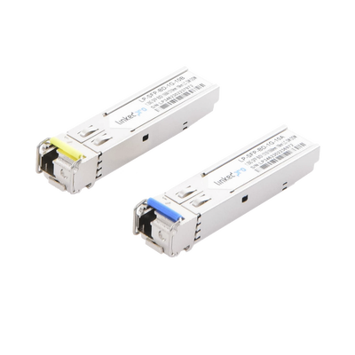 Transceptores Ópticos Bidireccionales SFP (Mini-Gbic) / Monomodo 1310 & 1550 nm / 1.25 Gbps / 1000BASE-BX / Conector LC/UPC Simplex / DDM / Hasta 10 km / 2 Piezas - Toer