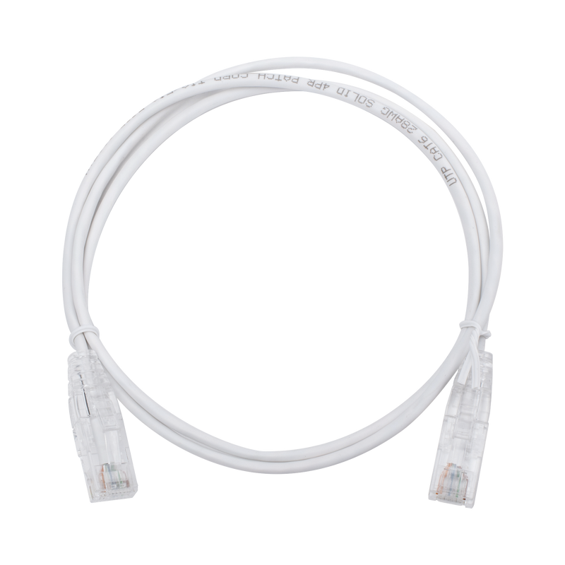 Cable de Parcheo Slim UTP Cat6 - 1 metro, Blanco, Diámetro Reducido (28 AWG)