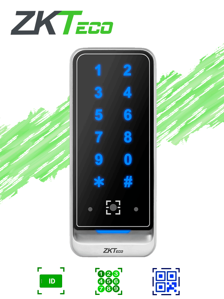 ZKTECO QR600VKE -  Lector esclavo de tarjetas de proximidad ID 125 Khz / Contraseñas / QR / IP65 /  Wiegand / RS485