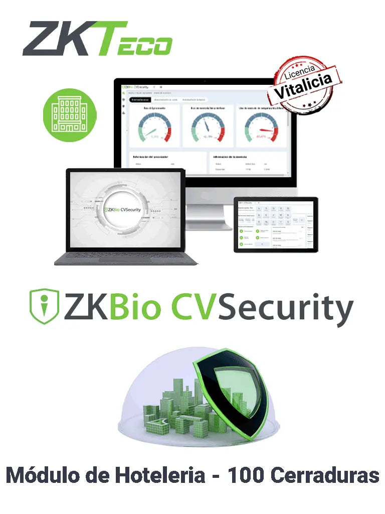 ZKTECO ZKBIOCVHOTELP100 - Licencia para Modulo de Hoteleria BioCVsecurity Capacidad 100 Cerraduras Hoteleras