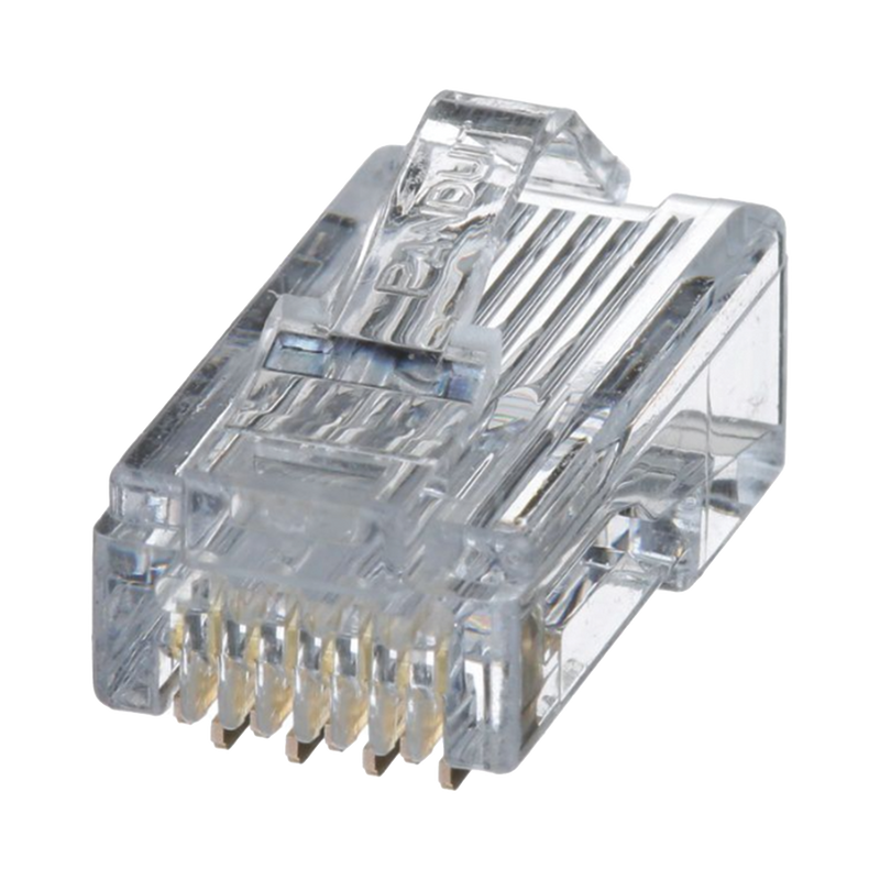 MP588-C Plug RJ45 Cat5e, Para Cable UTP de Calibres 24-26 AWG, Chapado en Oro de 50 micras, Paquete de 100 piezas